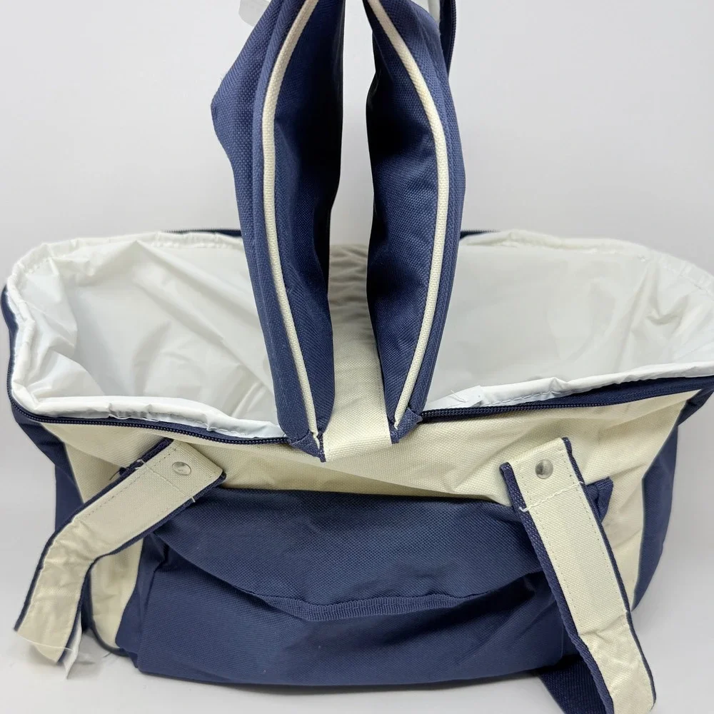 Yankee Candle Navy Blue‎ Cream Insulated Picnic Cooler Tote Bag Lunch Preppy